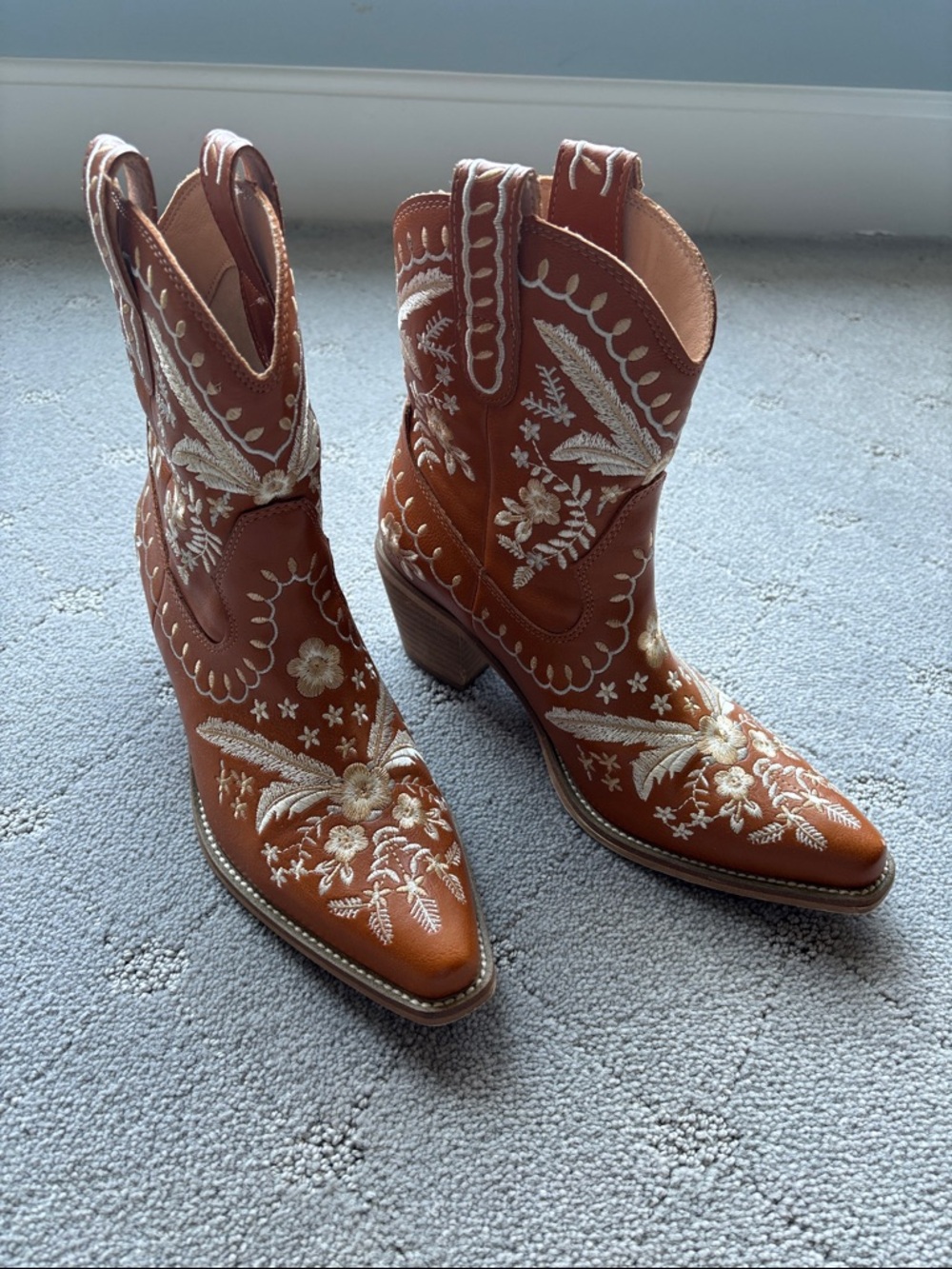 Mi.Im Los Angelos Embroidered Brown Western Ankle Boots